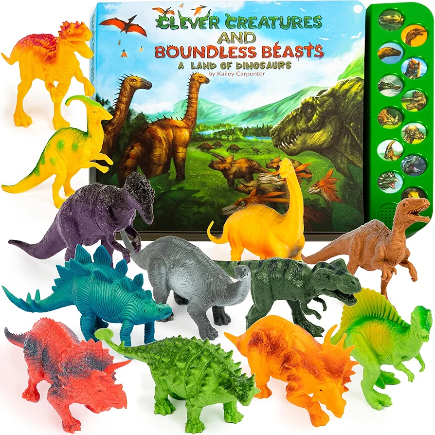 Li'l-Gen Dinosaur Toys for Kids 3-5 - Interactive Dinosaur Sound Book w/Realistic Roars & 12 Large Dinosaur Toys (7") - Interactive Set of Dino Toys for Kids 3+, Toy Dinosaurs for Toddlers (No Mat)