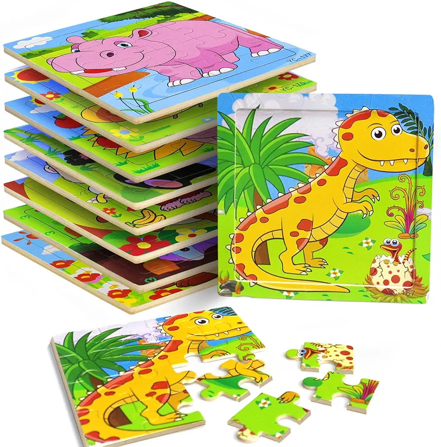 Puzzles for Kids Ages 3-5, 9 Pack Wooden Jigsaw Puzzles for Toddlers Ages 3-5 16 Pieces Preschool Educational Learning Toys Set Animals Puzzles for 3 4 5 Years Old Boys and Girls