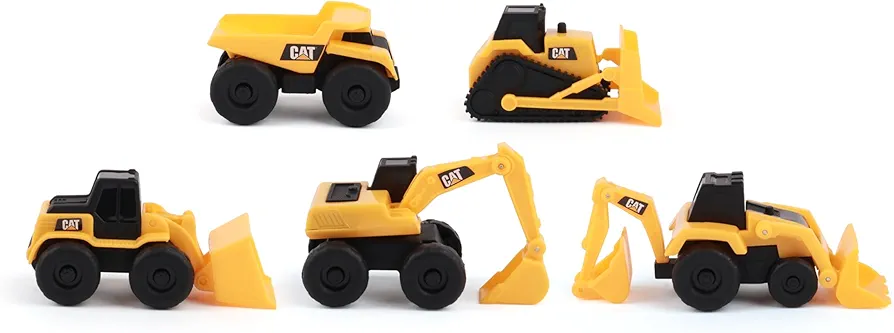 CAT Construction Toys, Little Machines 5pk Truck Toy Set, Includes Dump Truck, Front Loader, Bulldozer, Backhoe, and Excavator Vehicles with Moving Parts, Cake Toppers Ages 3+