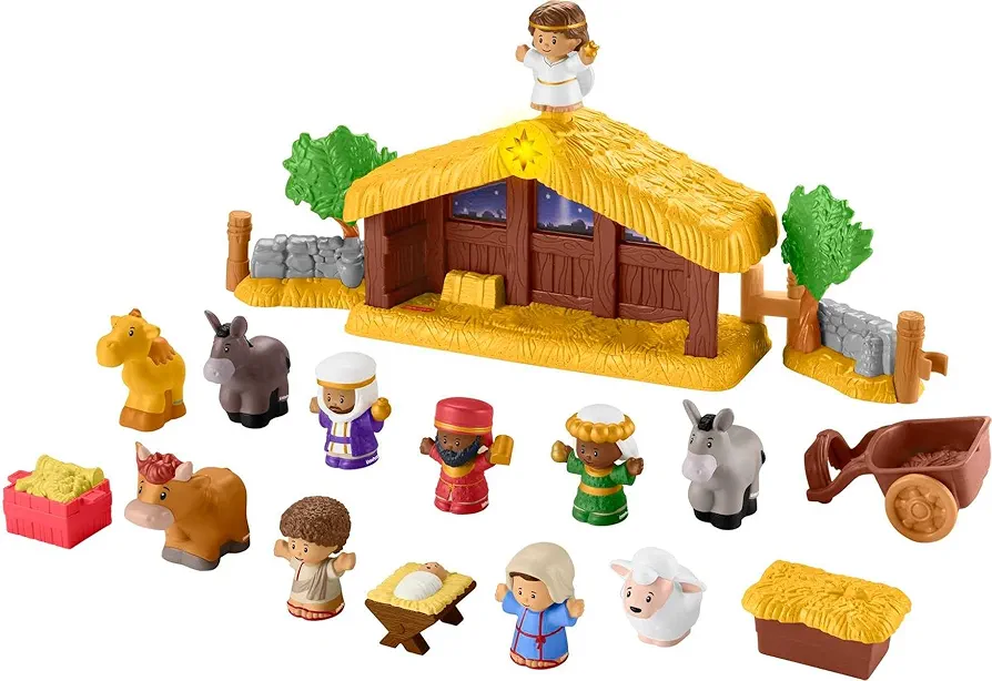 Fisher-Price Little People Toddler Toy Nativity Set with Music Lights and 18 Pieces for Christmas Play Ages 1+ Years