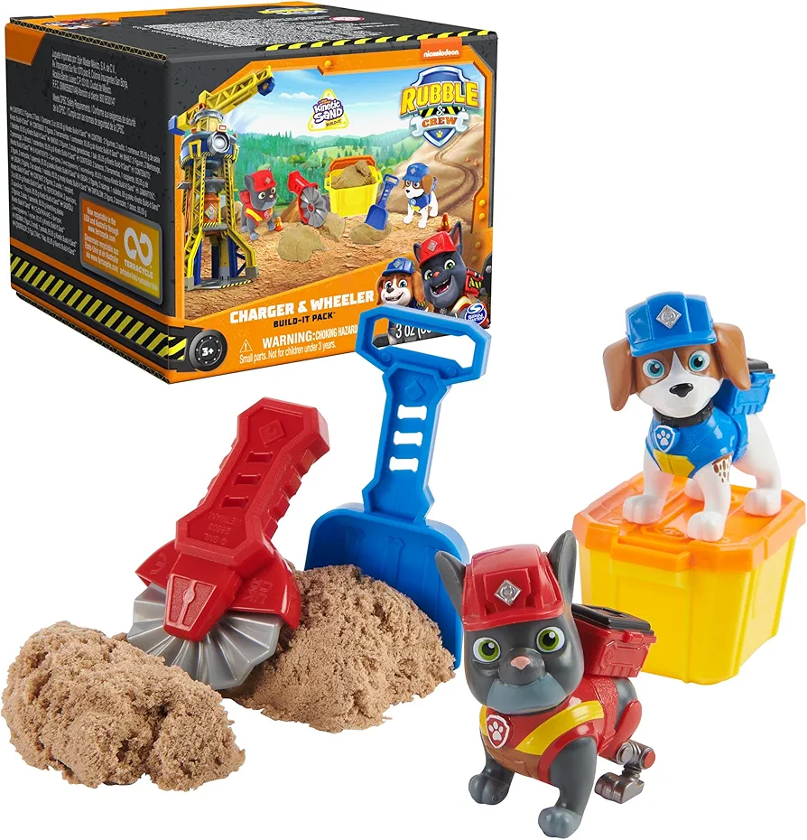 Rubble & Crew, Charger & Wheeler Action Figures, with Kinetic Build-It Sand & 2 Building Tools, PAW Patrol Kids Toys for Boys & Girls Ages 3 and Up