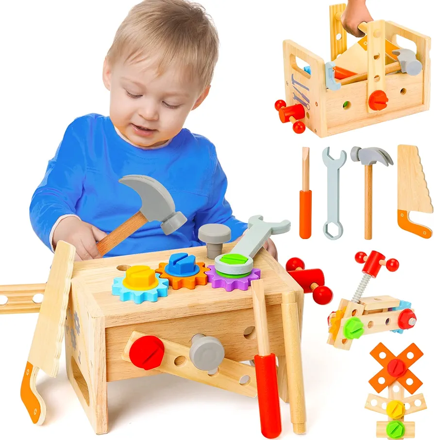 Wooden Tool Set for Kids 2 3 4 5 Year Old, 29Pcs Educational STEM Toys Toddler Montessori Toys for 2 Year Old Construction Preschool Learning Activities Gifts for Boys Girls Age 2-4 1-3