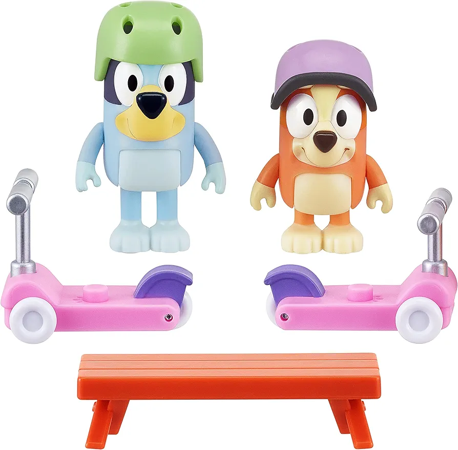 Bluey Dog Vehicle 2-Pack, 2.5-3" Bluey & Bingo Articulated Figures - Scooter Time