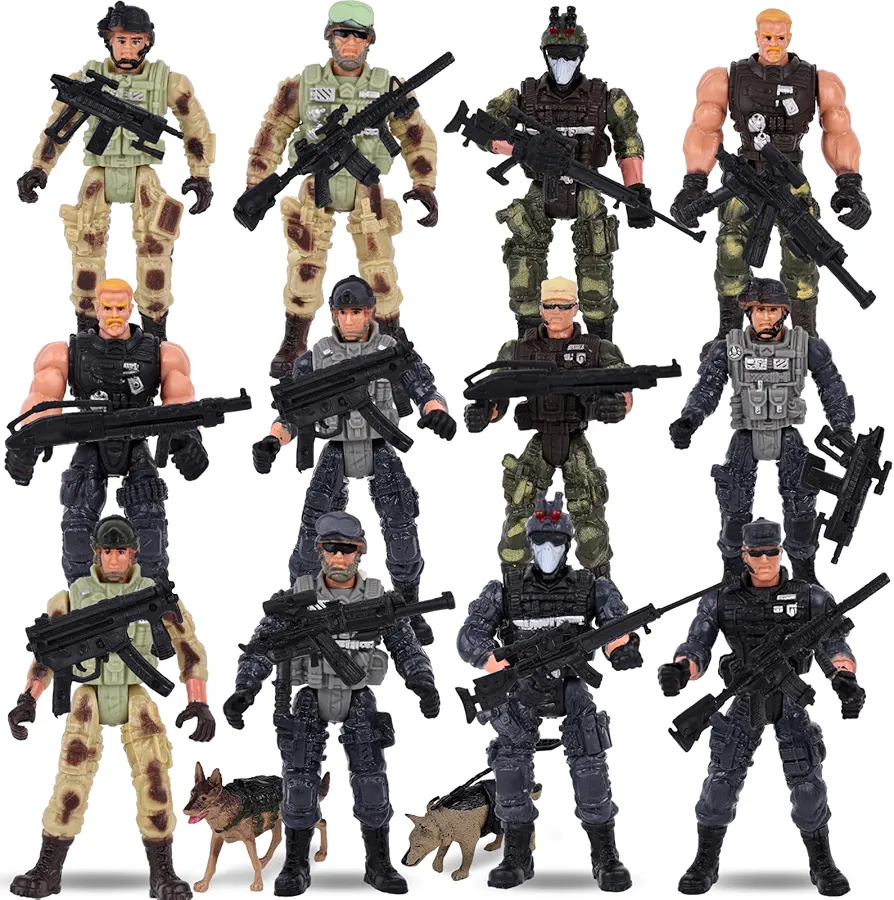 AMOR PRESENT 12PCS Special Operation Toy Soldiers, Army Men Toy Set Action Figures Playset with Weapons Army Dogs for Kids Birthday