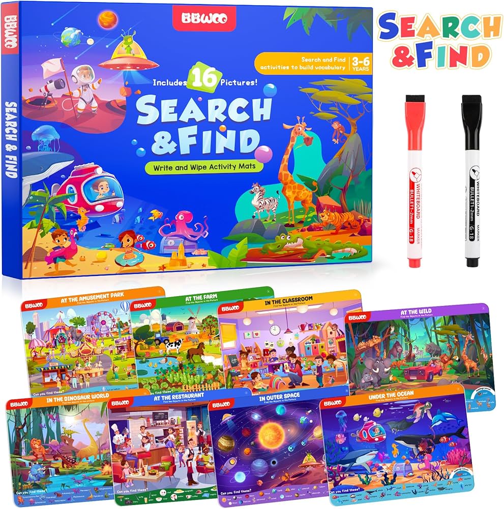 Preschool Learning Activities Search and Find Books, Travel Game for Road Trip Car Airplane, Busy Book Activity Books Birthday Gifts for Kids Ages 3-8