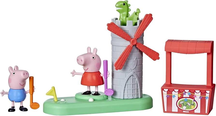 Peppa Pig Peppa's Club Peppa's Mini Golf Preschool Playset Toy, Features 2 Figures and Spinning Windmill, for Ages 3 and Up