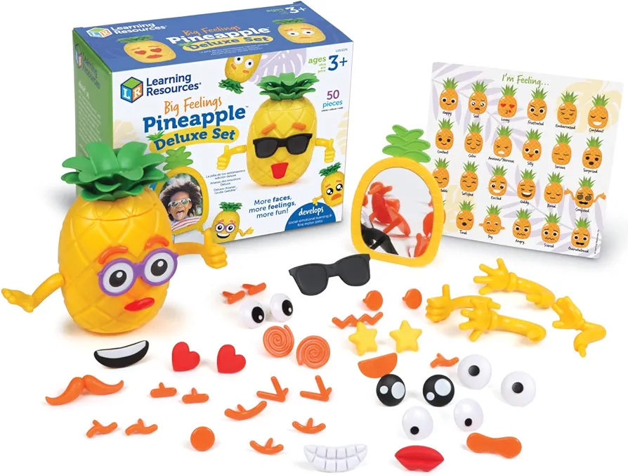 Learning Resources Big Feelings Pineapple Deluxe Set, 50 Pieces, Ages 3+, Social Emotional Learning Toys, Sensory Toys for Toddlers, Speech Therapy Materials, Fine Motor Skills Toys, Yellow, Small