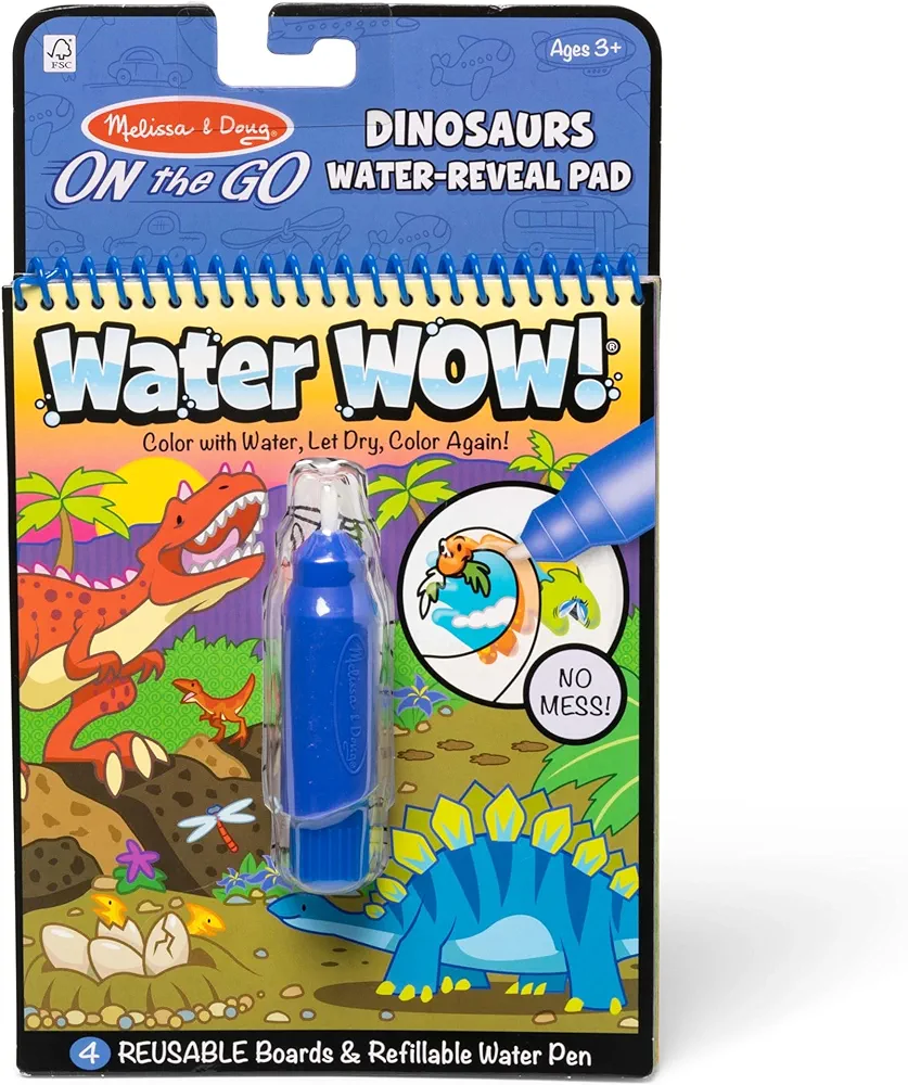 Melissa & Doug On The Go Water Wow! Reusable Water-Reveal Activity Pad – Dinsoaur Books, Stocking Stuffers, Arts And Crafts Toys For Kids Ages 3+