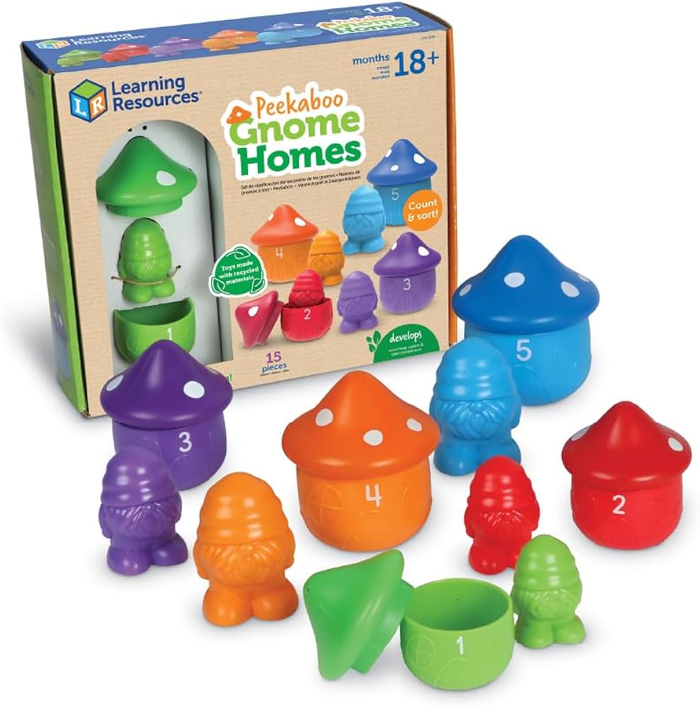 Learning Resources Peekaboo Gnome Homes - Eco Friendly Preschool Learning Toys, Montessori Toys for Toddlers Ages 18+ Months