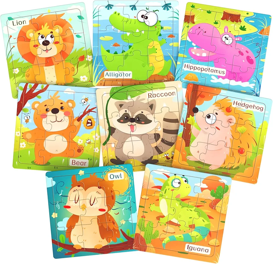 Wooden Puzzles for Toddlers, 8 PACK Animal Jigsaw Puzzles for Kids3-5, 9 Pieces Preschool Learning Activities, Learning & Educational Toys, Gift for Boys, Girls