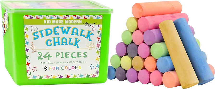 Kid Made Modern Non Toxic Sidewalk Chalk Bucket (24 Count) - Washable Colored Chalk Bulk Set for Kids and Toddlers Outdoor Games