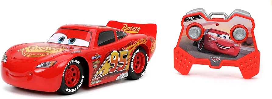 Jada Toys Pixar Cars 1:24 Lightning McQueen RC Remote Control Car 2.4 GHz Red Toys for Kids