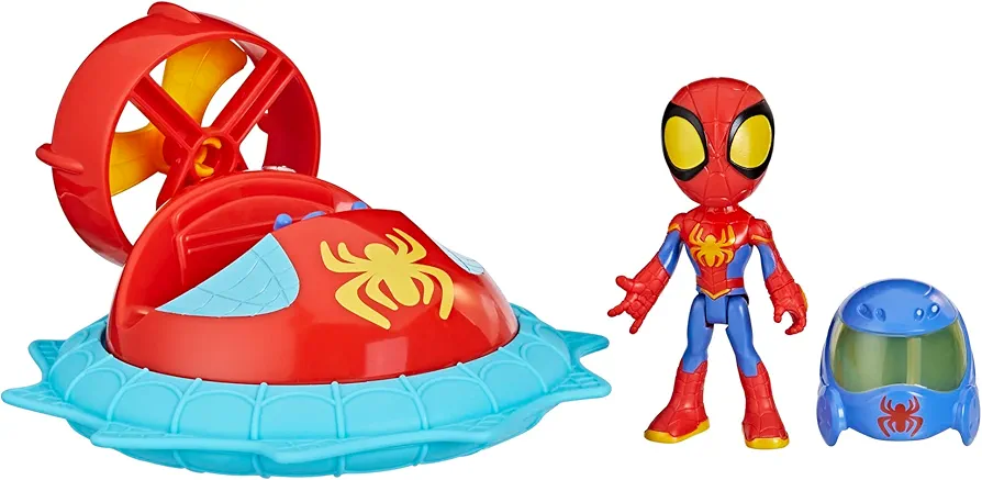 Marvel Spidey and His Amazing Friends Web-Spinners Spidey with Hover Spinner, Car Playset with Vehicle, 4-Inch Scale Action Figure and Accessory, Toy Cars for Kids 3 and Up