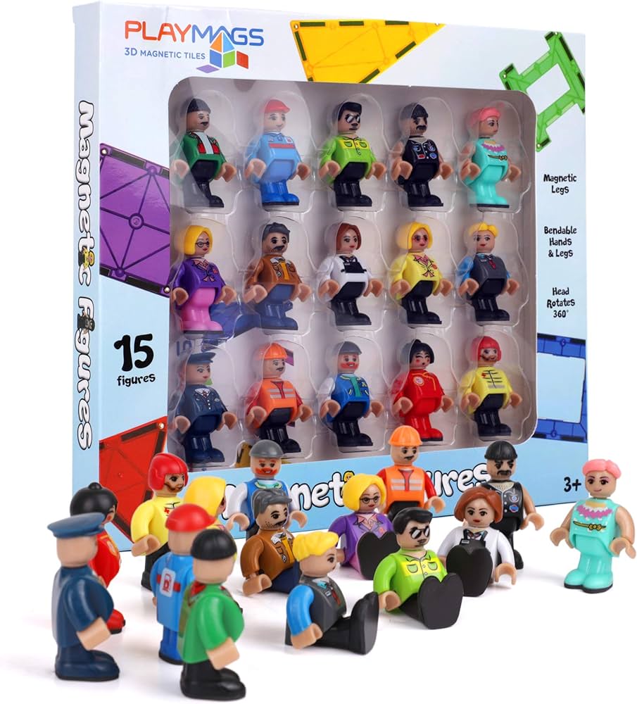 Playmags Magnetic Figures Community Set of 15 Pieces - Play People Perfect for Magnetic Tiles Building Blocks - STEM Learning Toys Children – Magnet Tiles Expansion Accessories Pack