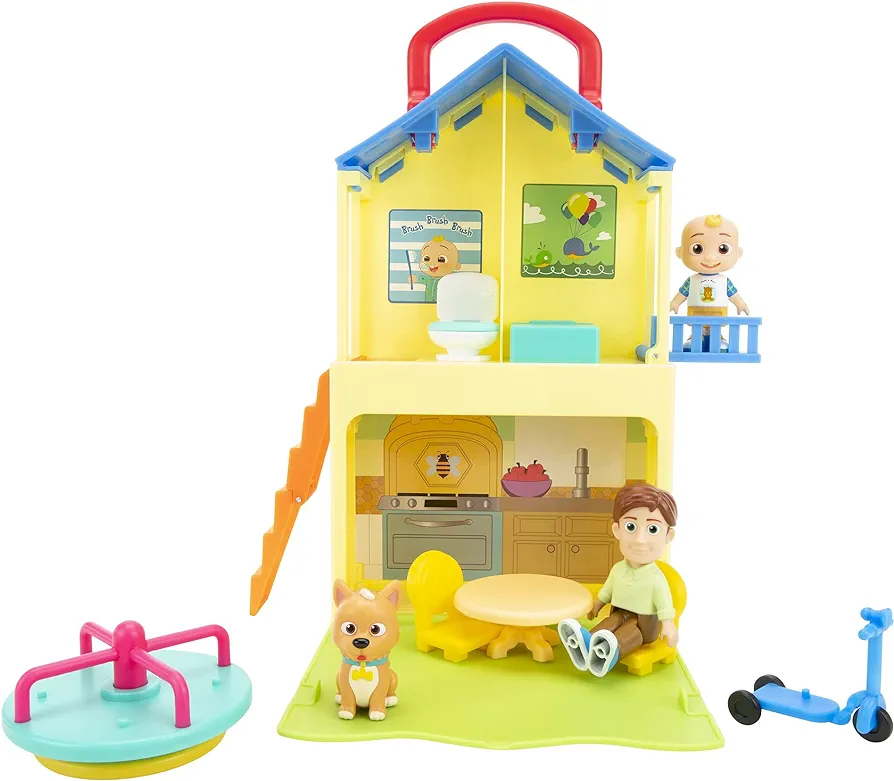 CoComelon Deluxe Pop n' Play House - Transforming Playset - Features JJ, JJ’s Dad, Bingo The Puppy, and Home Accessories – Toys for Kids, Toddlers, and Preschoolers