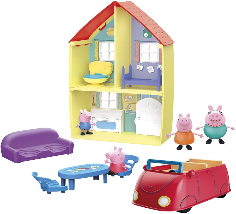 Peppa Pig Toys Peppa's Family Home Combo , House Playset with 4 Figures and Car , Preschool Toys for 3 Year Old Girls and Boys and Up