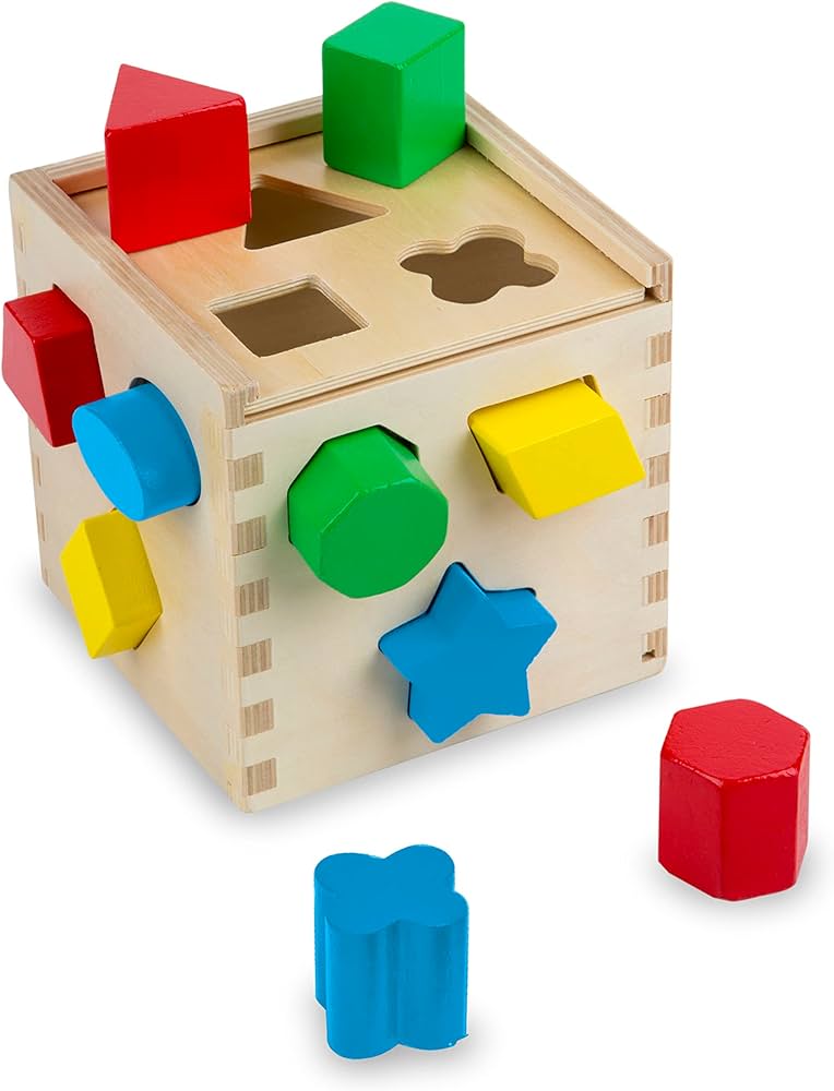 Melissa & Doug Shape Sorting Cube - Classic Wooden Toy With 12 Shapes