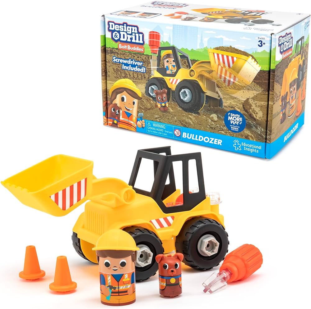 Educational Insights Design & Drill Bolt Buddies Bulldozer Take Apart Toy, Preschool STEM Toy, Gift for Kids Ages 3+