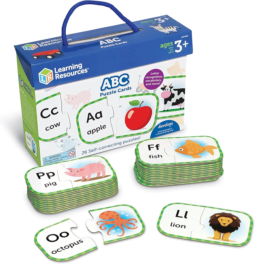 Learning Resources ABC Puzzle Cards, Kindergarten Readiness, Self Correcting Puzzles, Alphabet Learning Games, Puzzles for Toddlers, Ages 3+