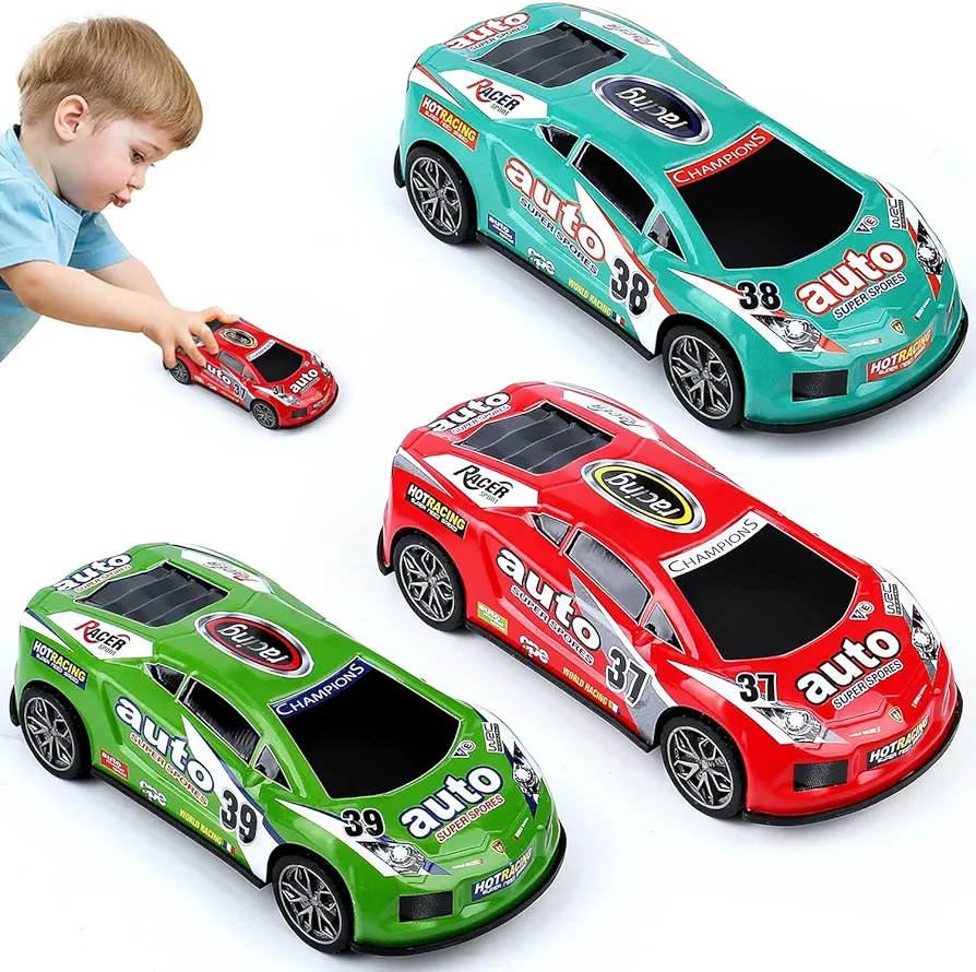 7 inch Friction Power Car Toys Set, Push and Go Pull Back Trucks Wind up Race Car 3 Pack Suitable for Toddlers 3 4 5 6 7 Year Old Kids Toys for Boys and Girls Birthday Party