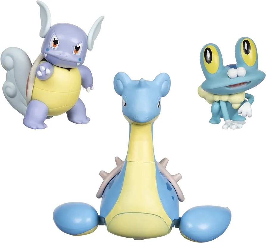 Pokémon Battle Figure, Water-Type Theme 3 Pack with Froakie, Wartortle, Lapras - 4.5-inch Froakie Figure, 3-inch Wartortle Figure, 2-inch Froakie - Toys for Kids Fans - Amazon Exclusive