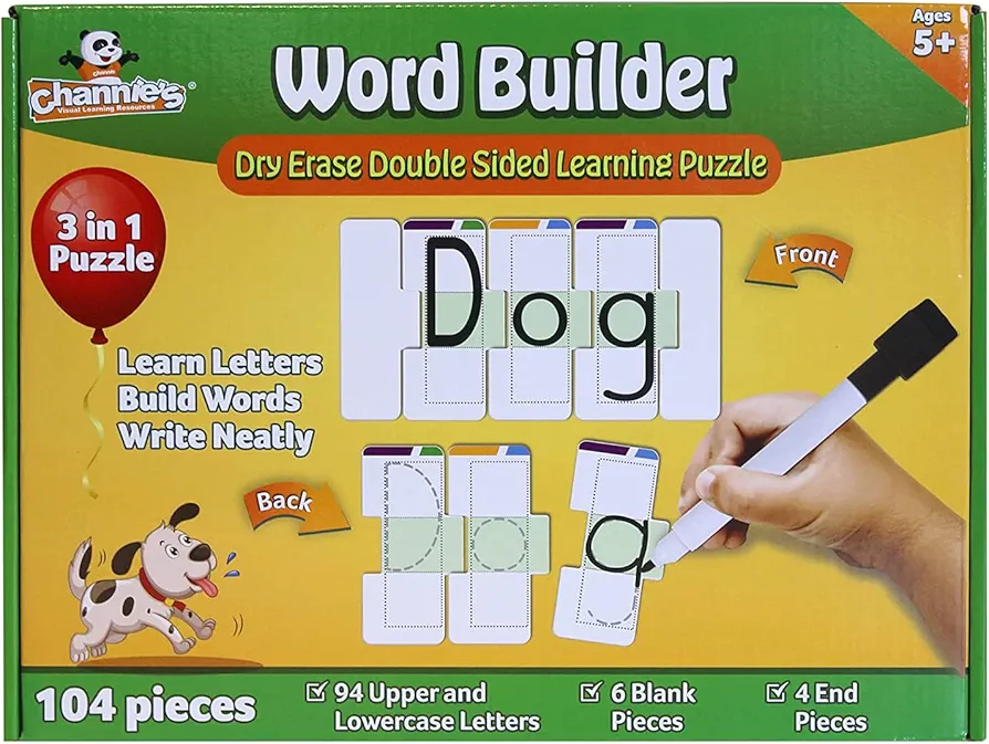 Channie’s Word Builder Puzzle for Kindergarten & Elementary School Students, Spelling & Handwriting Practice, Toddler Spelling Puzzle, Preschool Toys, Letter Puzzle