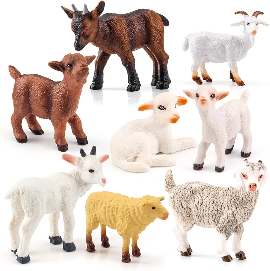 Lamb Figurines Bulk 8PCS Lamb Toy Set for Toddlers Sheep Toys Farm Animal Figurines Cake Topper Sheep Figurine Kids Preschool Sheep Gifts