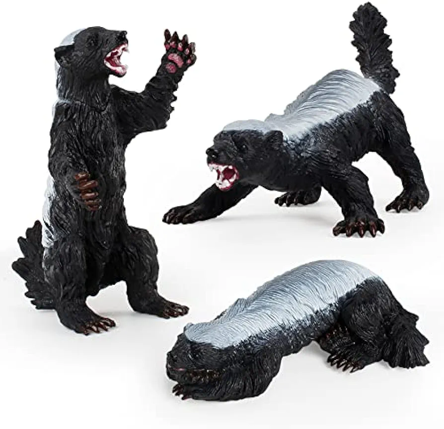 Honey Badger Figurines 3PCS Wild Animal Figures Model Cake Topper Decoration Toys Set Collection for Kids 5 6 7 8 Years Old