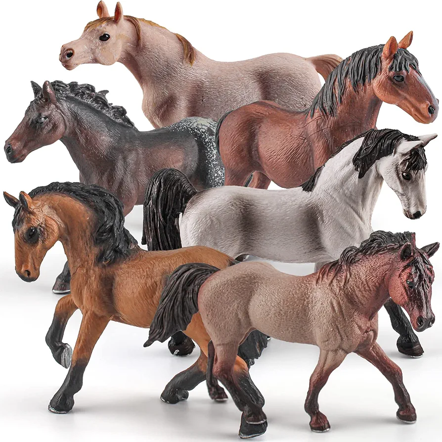 Horse Farm Animal Figures Model Toys Playsets 6 PCS Horse Figurines Family Party Supplies Collection Desktop Decoration Development Set Cognitive Toy for Boys Kid Toddlers