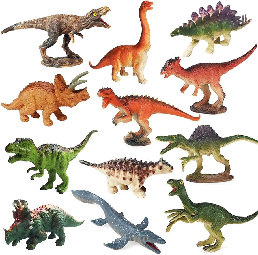 RUSON 12 Pcs Mini Dinosaur Animals Figures Toys, Realistic Dinosaur Playset Figurines Cake Topper Toy Set Christmas Birthday Easter Egg Gift Party Supplies for Kids Toddlers