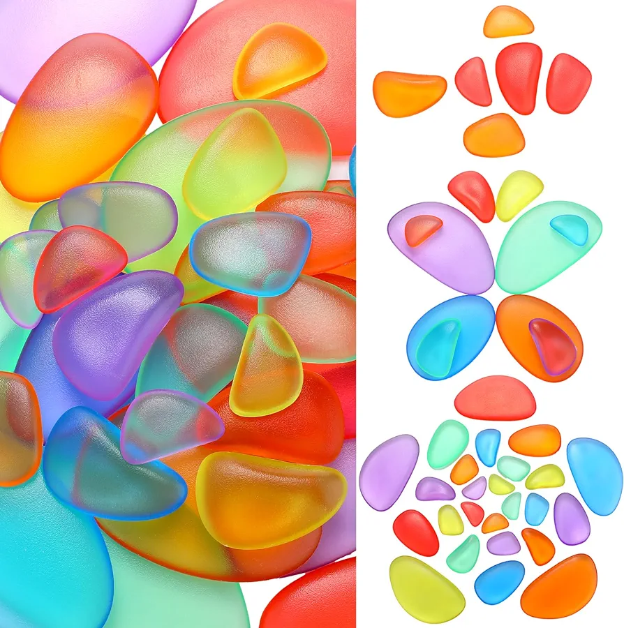 144 Pcs Rainbow Stacking Stones Translucent Colorful Pebbles Light Table Toys Math Manipulatives Educational Toys for Preschool Kindergarten Montessori Toys, 6 Colors(Fresh)