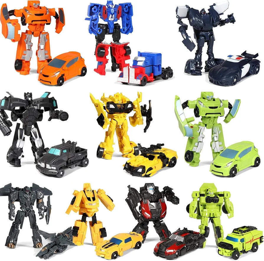 ONEST 10 Pieces Mini Robots Car Toys Toddler Small Hero Action Figures Push Go Rescue Vehicle Playset Boys 3 inch Small Deformation Robots for Kids Christmas Birthday Party Gift