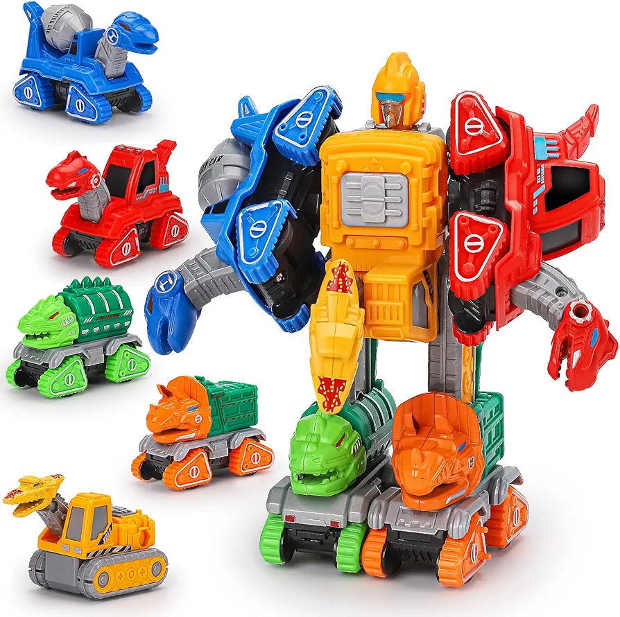 5 in 1 Dinosaur Transforming Toys for Boys 4-6 Dinosaur Car Action Figures Transform Dino Robot Toys for Kids 3-5 5-7 Educational STEM Take Apart Toys for 3 4 5 6+ Year Old Boy Girl Birthday Gifts