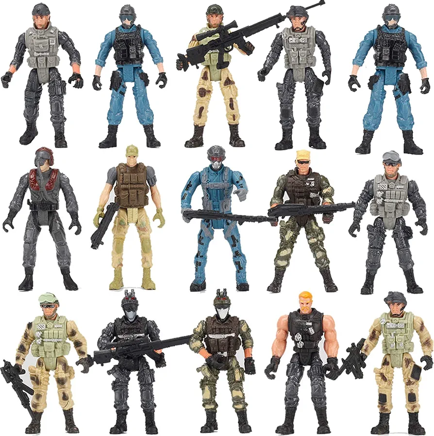 14 Pack Army Men and SWAT Team Soldiers Action Figures,Soldiers Action Figures Playset with 14 Design Military Weapons Accessories, for Kids Child Boys Girls