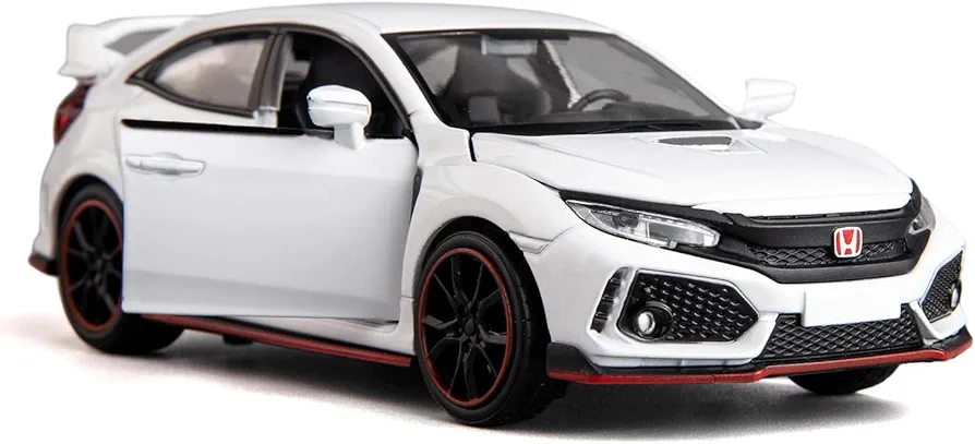 Compatible for 1:32 Diecasting Alloy Honda Civic Type-R Car Model Toy Car，Pull Back Alloy Car with Lights and Sound, Open Door for Kids Gift, Cars for Kids Ages 3-5,Children‘s Gift White