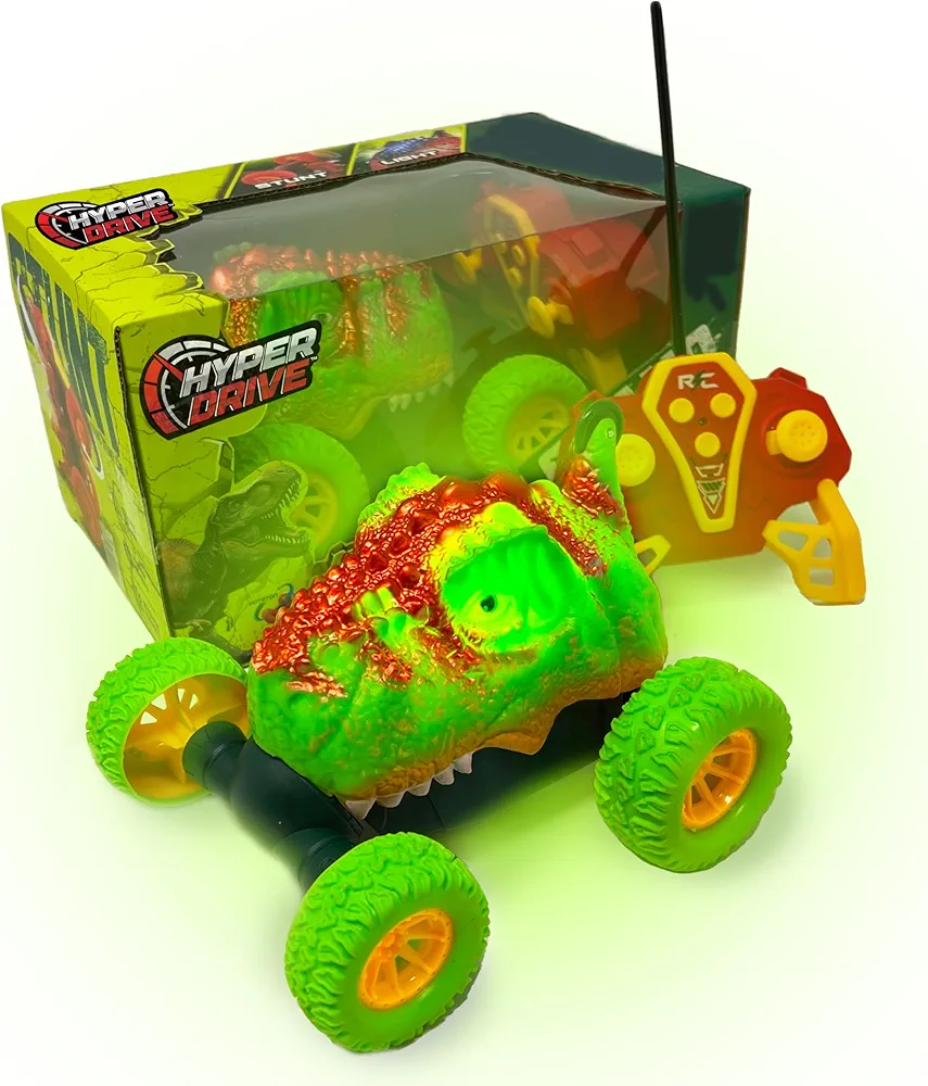 RC Dinosaur Stunt Car - 360 Rolling Twister, Light-Up Action, Durable Remote-Control Toy for Boys and Girls, Full-Function with Hand Controller, Green