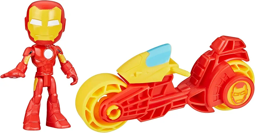 Spidey and his Amazing Friends, Iron Man Action Figure & Toy Motorcycle Playset, Marvel Super Hero Preschool Toys for Kids 3 and Up