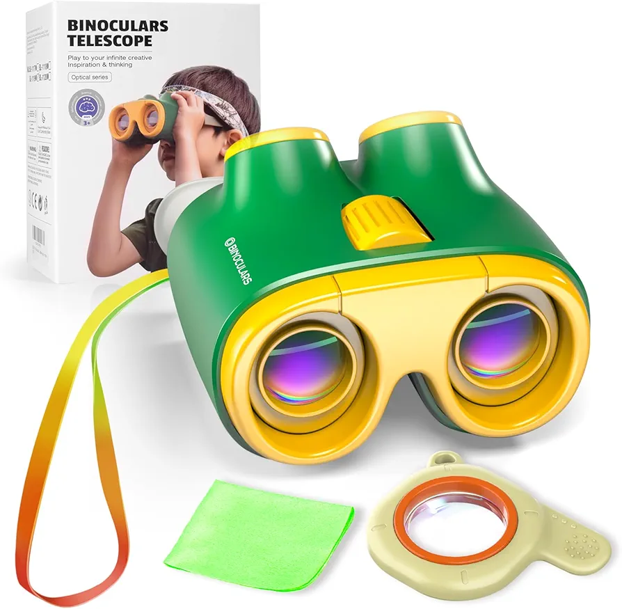 Yellow-Green Children’s Telescope – 8X Magnification, 13x30 Lens, Adjustable Focus, Soft Rubber Eye Cups, Clear Vision, Lightweight & Durable, Ideal for Ages 3+ – Fun & Educational