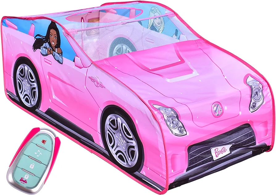 Barbie Convertible Pop Up Tent – Pink Princess Playhouse for Kids | Removable Key Fob with Vehicle and Barbie Sounds | Car Toys for Toddlers – Sunny Days Entertainment