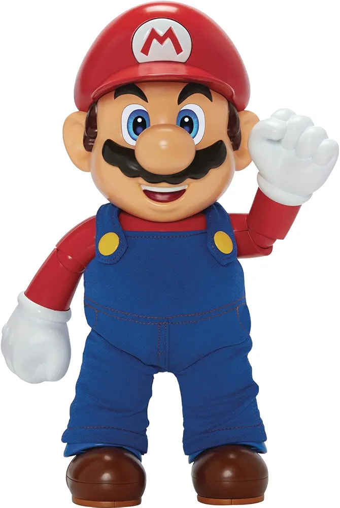 Super Mario It's-A Me, Mario! Collectible Action Figure, Talking Posable Mario Figure, 30+ Phrases and Game Sounds – 12 Inches Tall!