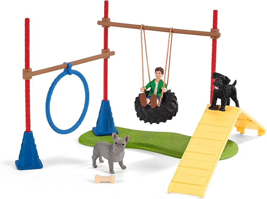 Schleich Farm World, Farm Toys for Girls and Boys Ages 3-8, 14-Piece Playset, Puppy Agility Training at the Dog Park