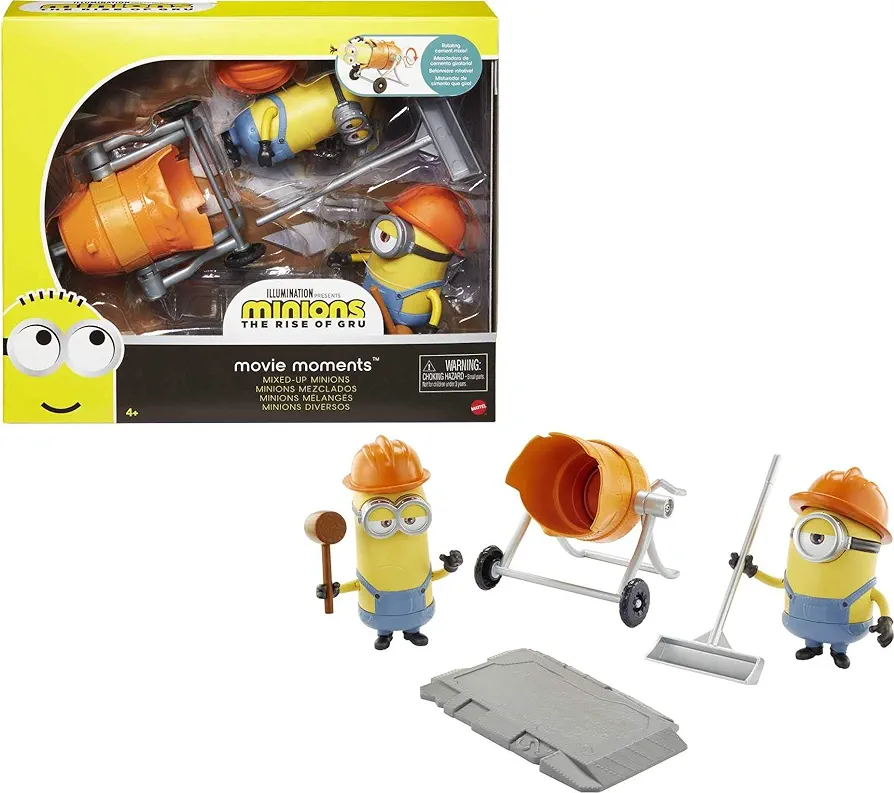 Minions: The Rise of Gru Movie Moments Mixed Up Minions: Approx 4-in Action Figure Interactive Toy with Articulation & Movie Scene Construction Accessories Minion Fans