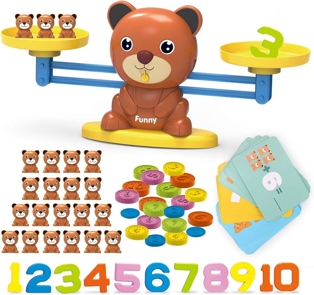 REMOKING Bear Balance Game Toy, Funny Math Number Game, Educational Learning Counting Number Toy with Numbers, Little Bears, Game Cards, Coins, Great Gifts for Kids 3 Years and up