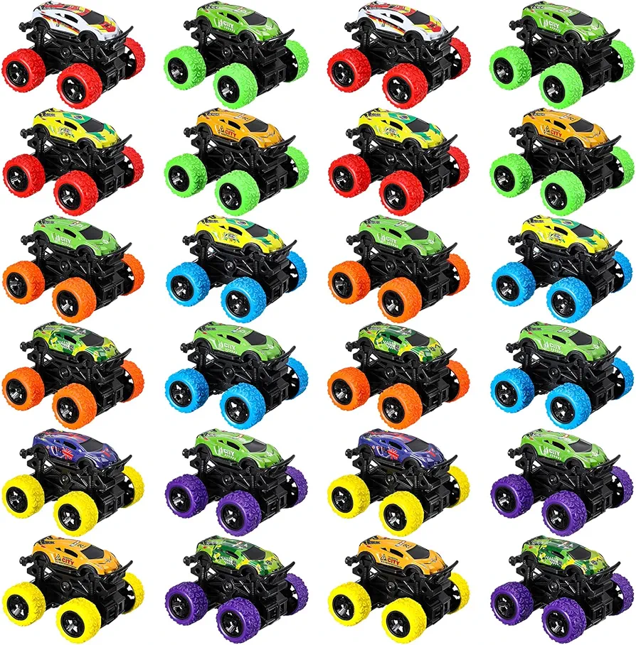 Hungdao 24 Pack Truck Toys Bulk for Girls Boys Mini Pull Back Truck Toy Push and Go Friction Powered Car Trucks Bulk for Kids Teens Stunt Toy Vehicles Playset for Birthday Party Gift(Cute Style)