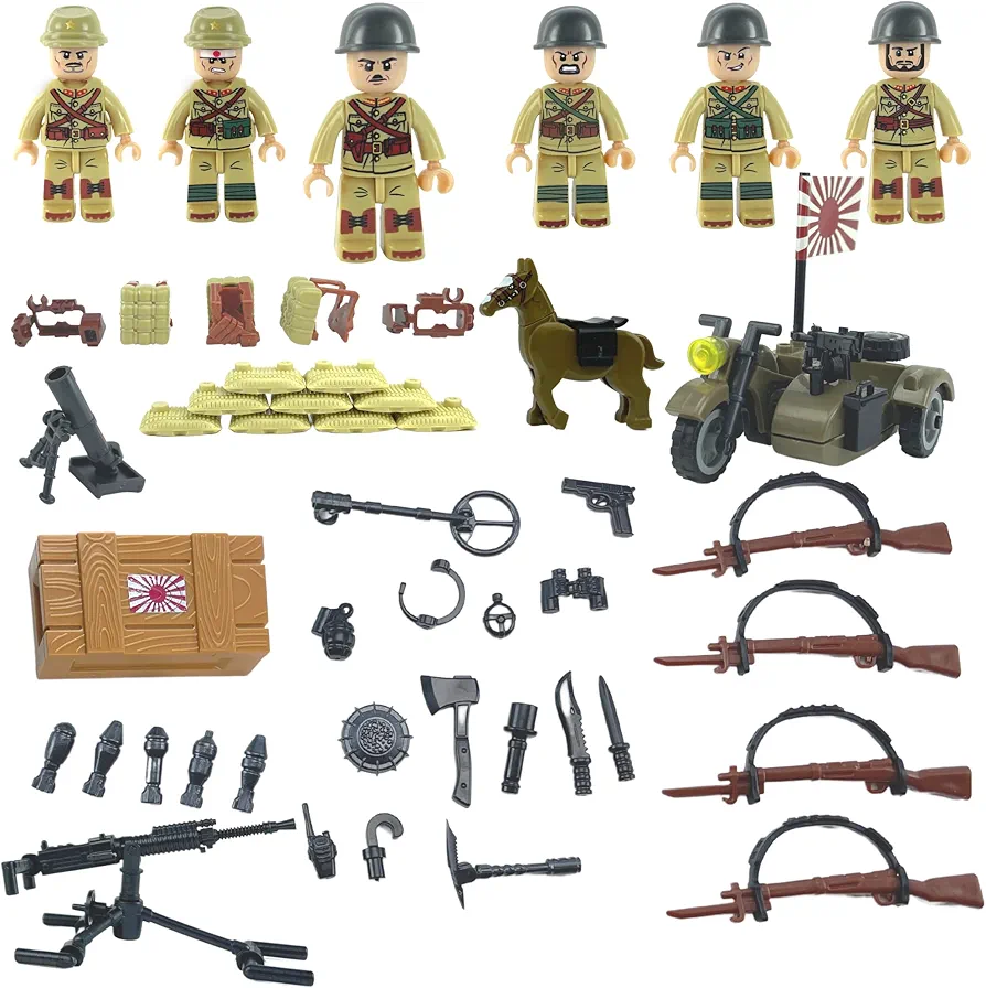 | WW2 Army Men Action Figures | Japanese Soldiers | Army Playset | Military Gear | for Collectors and building block enthusiasts | 6 Mini Figures