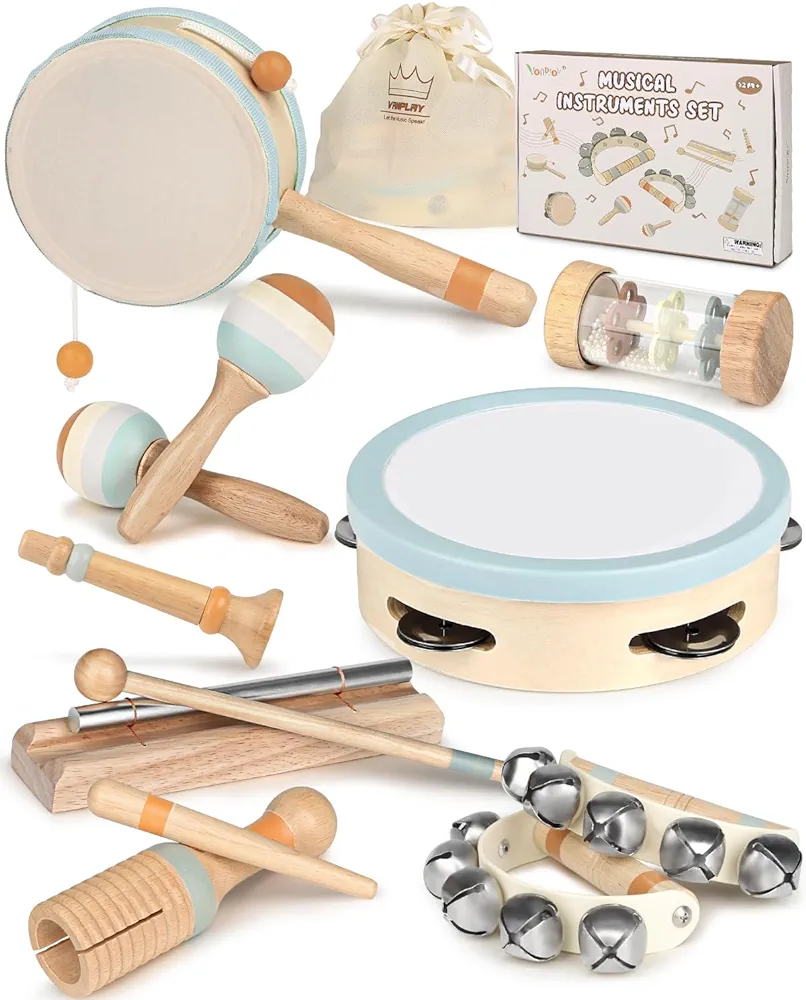 Toddler Musical Instruments - Natural Wooden Percussion Instruments Toy for Kids Preschool Educational - Montessori Music Toys for Boys and Girls Toddler Baby 1-3-5-9