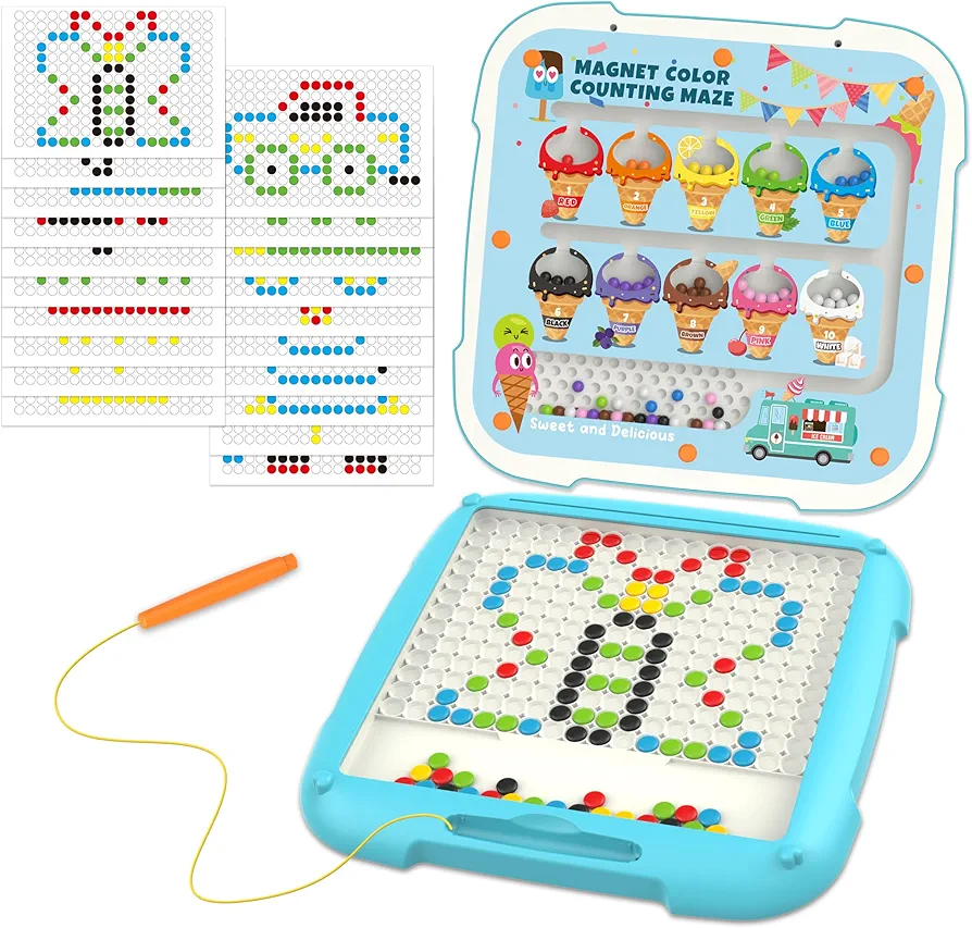 2 in 1 Magnetic Color and Number Maze & Drawing Board, Toddler Toys 2-3 3-5 Montessori Learning Toys for Toddlers 2-4 Years, 2 Uses Color Matching Counting Toddler Activities