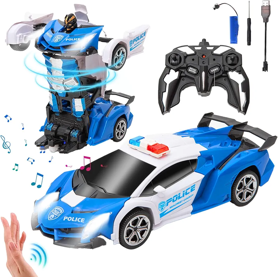 Gesture Remote Control Car, Transform Toys Robot RC Cars, 2.4Ghz 1:18 Scale Model Racing Car with One-Button Deformation, 360°Rotating,Lighting, Gesture Control, for Birthday Christmas Boys Girls Gift