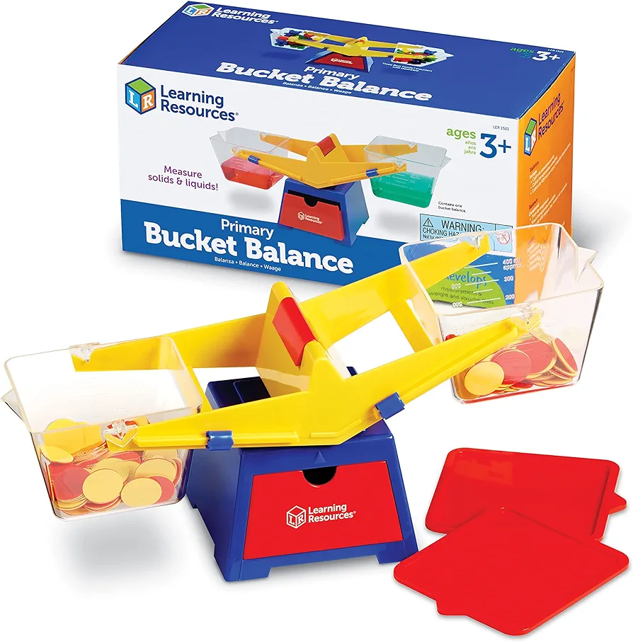 Learning Resources Primary Bucket Balance Teaching Scale - 1 Piece, Ages 3+, Math for Preschoolers, Classroom Balance Scale, Balance Scale for Kids, Science for Kids,Back to School Supplies