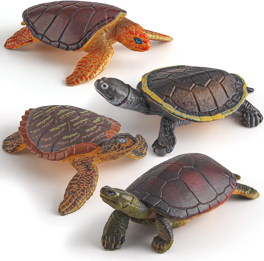 Sea Turtles Figurine 4PCS Small Turtle Figure Soft-shelled Plastic Tortoises Toys for Kids for Party Favor Decoration